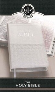 KJV Holy Bible, Standard Size, White Faux Leather w/Thumb Index and Ribbon Marker, Red Letter 封面