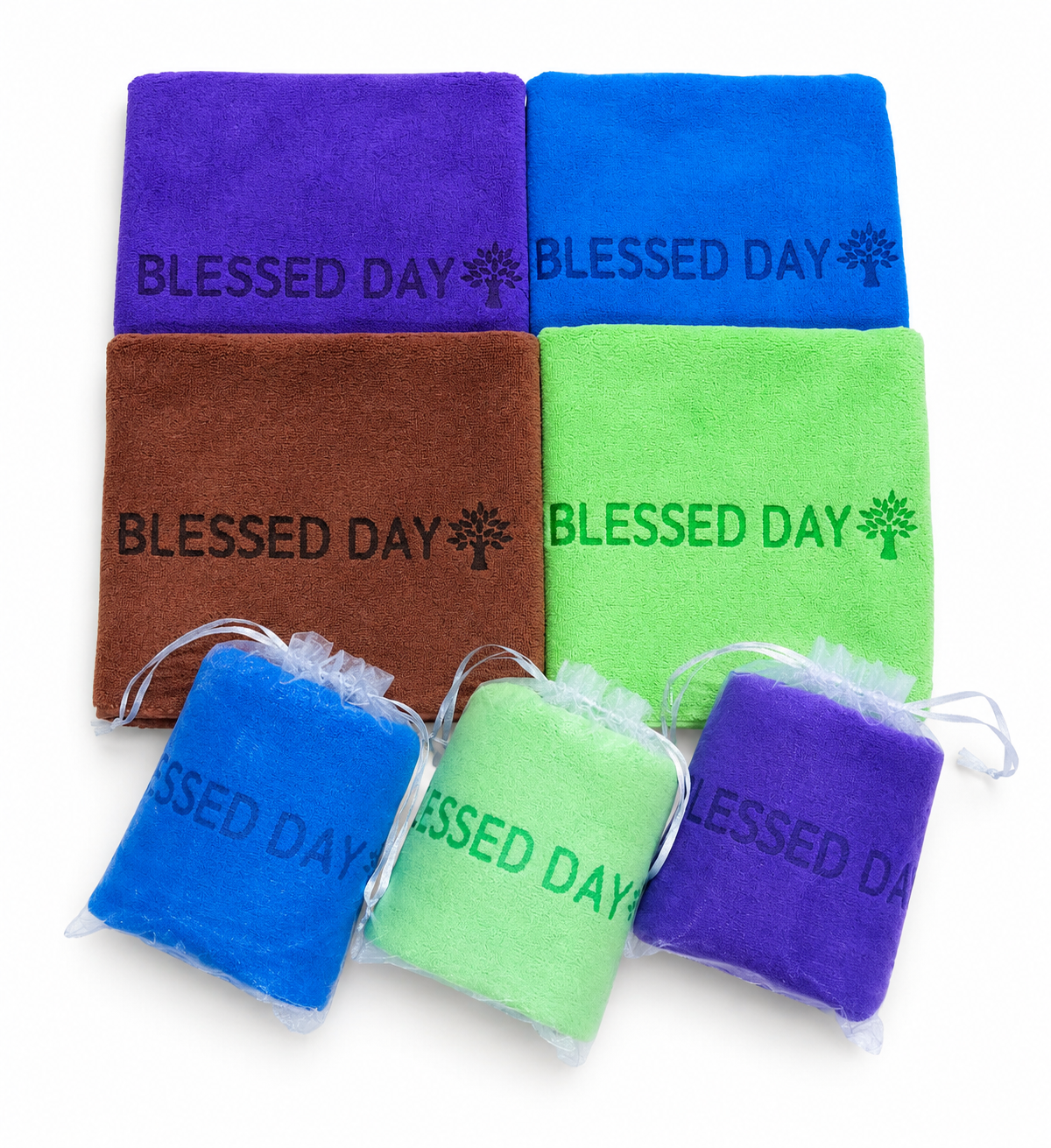 毛巾-主賜平安/每日恩典多多/BLESSED DAY(藍色，褐色，青色，紫色）74 x 38cm 封面