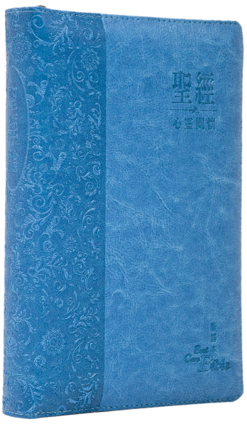 心靈關懷聖經—新譯本 繁體．神字版 藍色儷皮銀邊拉鏈 封面